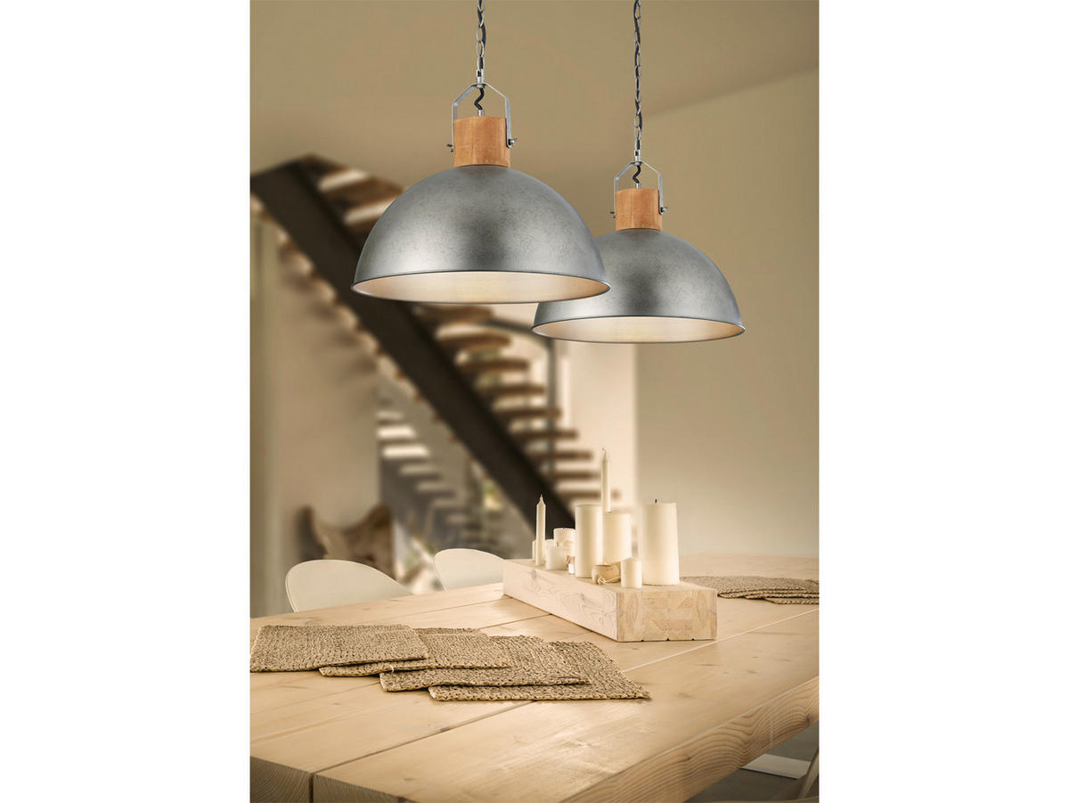 LED-PENDELLEUCHTE Ø45cm, Lampenschirm Metall Holz - Silberfarben, Metall (45/45/150cm) - meineWunschleuchte