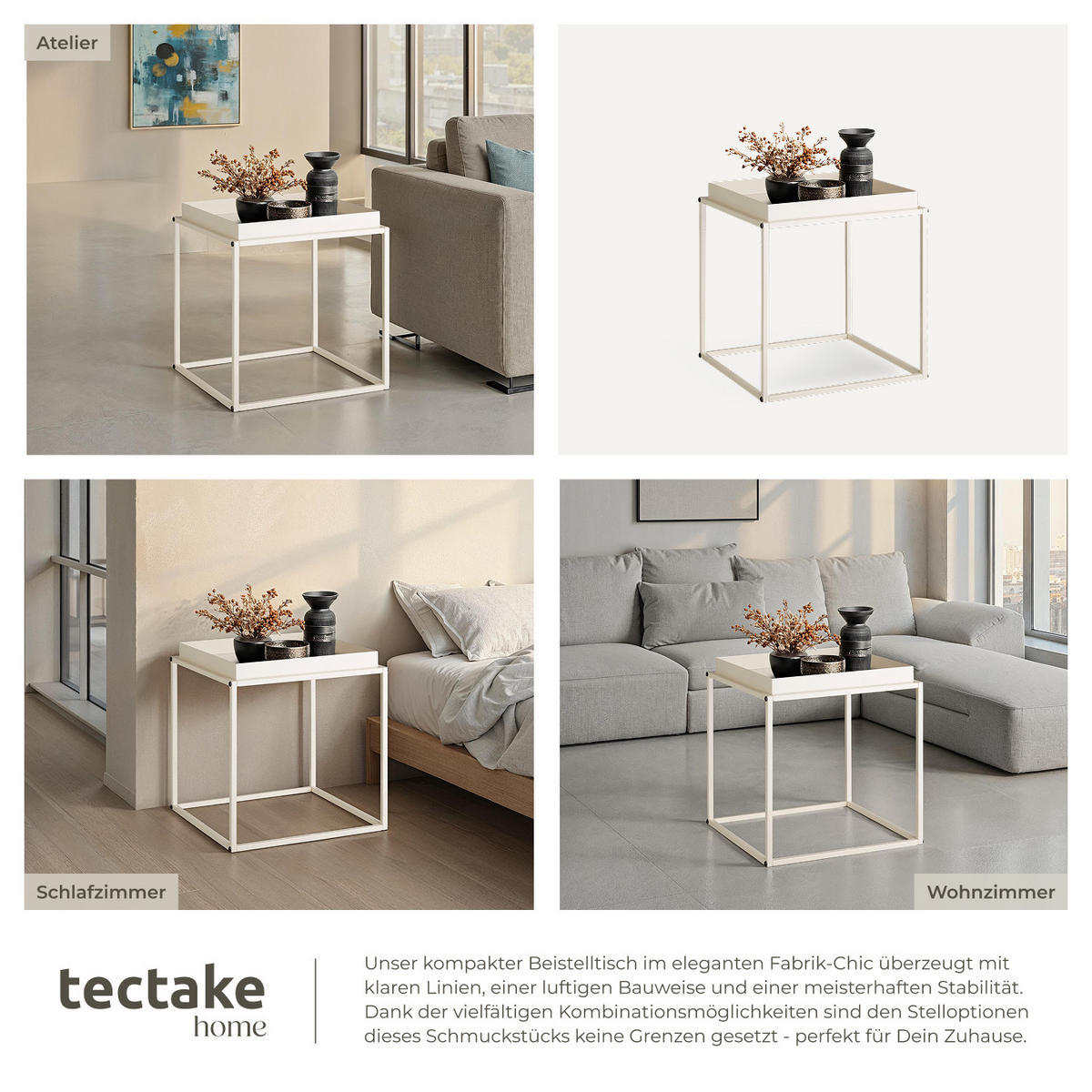 BEISTELLTISCH Cambridge,40 x 40 x 44 cm,creme - Creme, Metall (40/40/44cm) - tectake