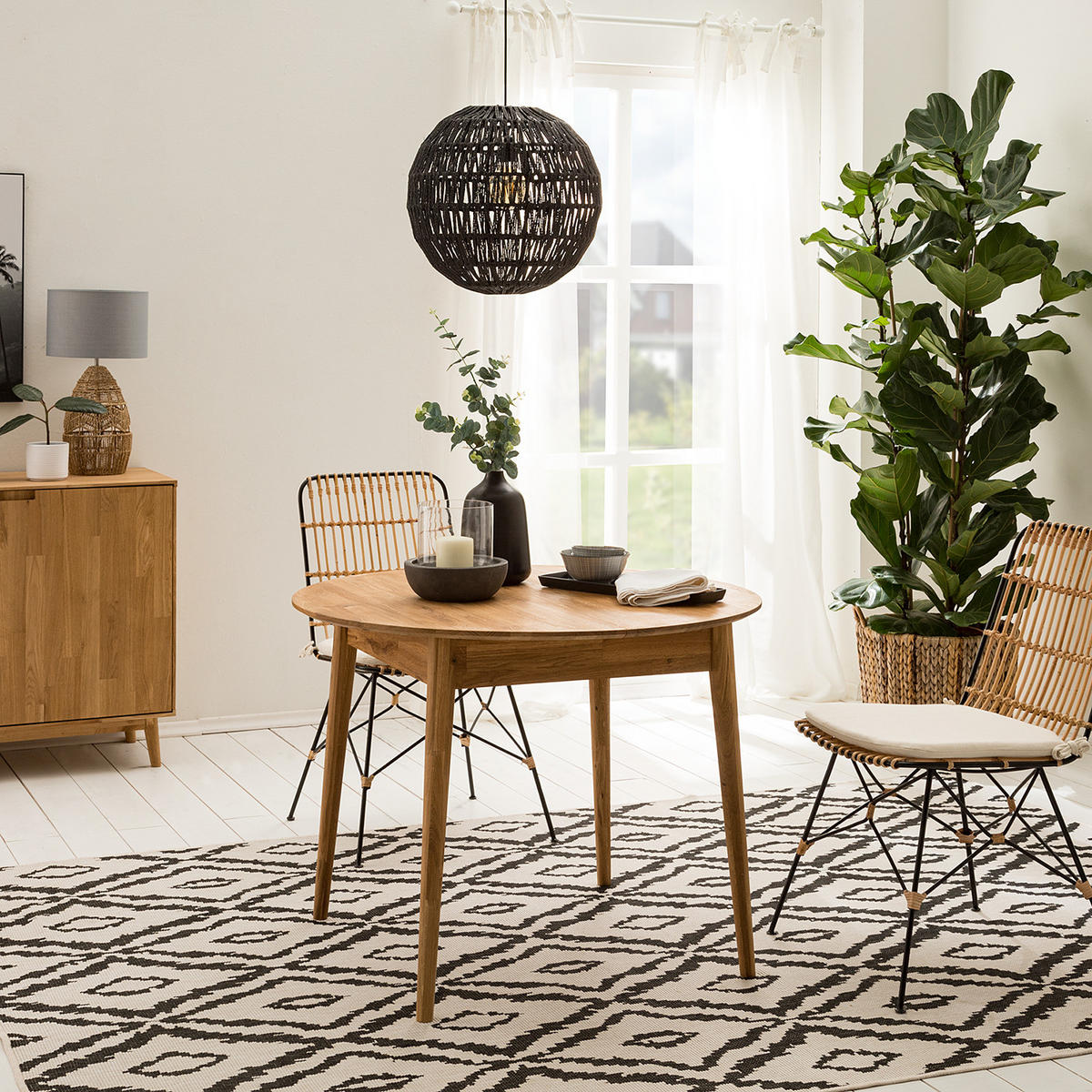 ESSTISCH mit Ausziehfunktion - Eiche massiv - Eichefarben, Holz (100/100/75cm) - home24