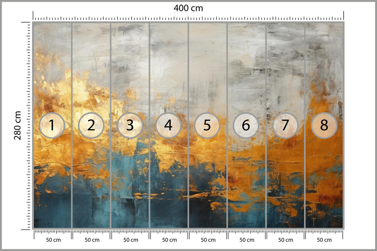 FOTOTAPETE für Badezimmer Abstrakter Beton Gold Mauer 400x280 - Türkis/Goldfarben, Papier (400/280cm) - Muralo