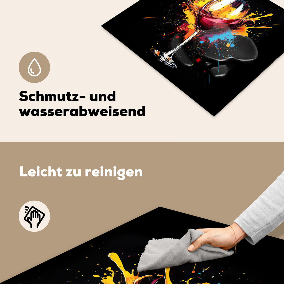 HERDABDECKPLATTE Wein - Glas - Graffiti - Getränk - Rot - Farbe 58x51 cm - Weinrot, Kunststoff (58.3/51.3/0.2cm) - MuchoWow