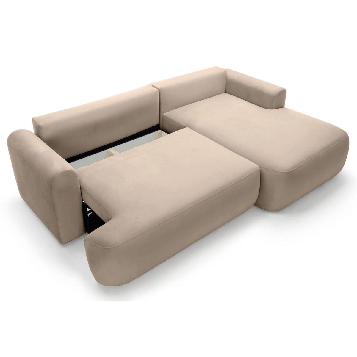 ECKSOFA Ovo Beige mit wasserabweisendem Samtbezug - Beige/Schwarz, Kunststoff/Textil (165/260cm) - Selsey