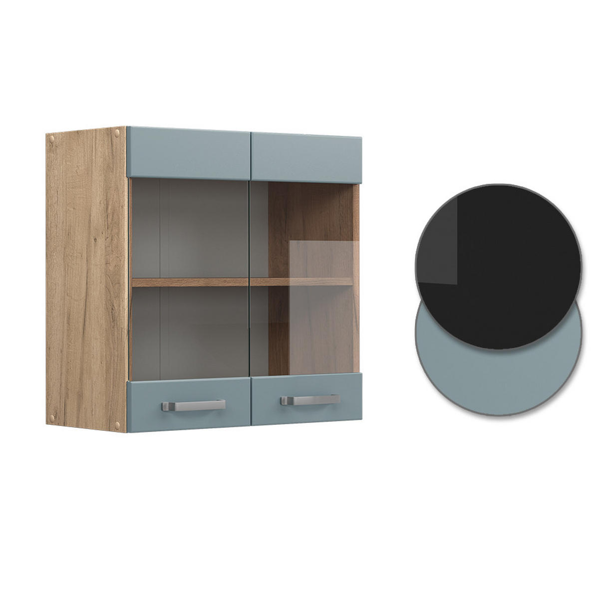 KÜCHENGLASSCHRANK R-Line Blau-Grau 60 cm - Honigeiche/Eiche Wotan, Holzwerkstoff (60/60/31cm) - Vicco