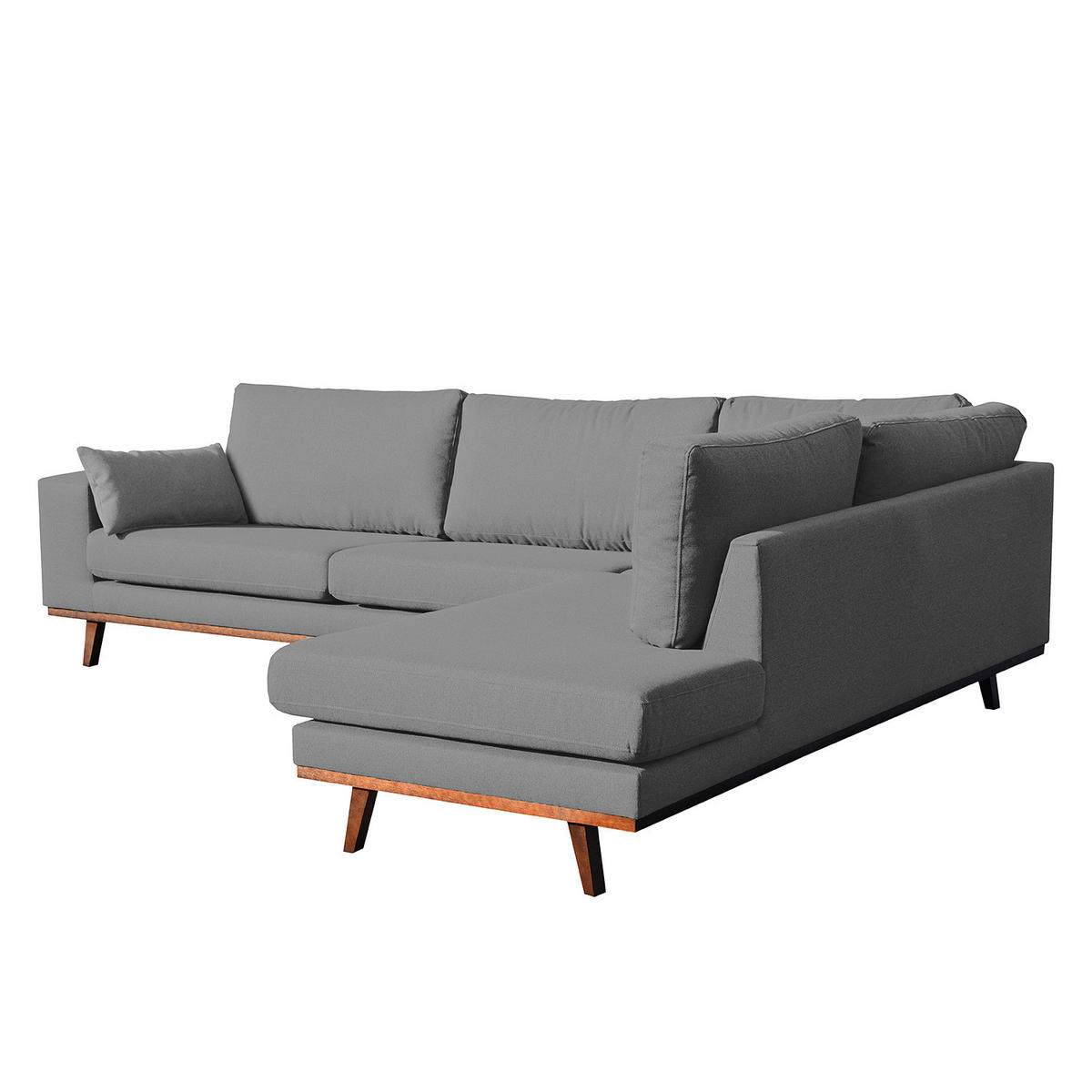 ECKSOFA mit Ottomane - Braun/Grau, Holz/Textil (287/219cm) - home24