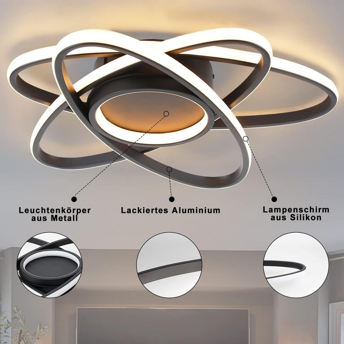 LED-DECKENLEUCHTE Verena 53/50/8 cm - Schwarz, Metall (53/50/8cm) - Nettlife