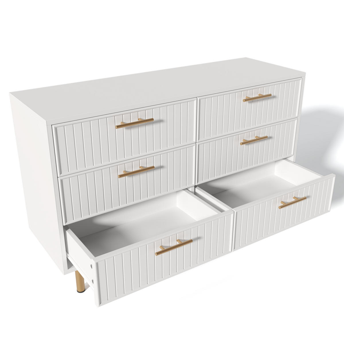 SIDEBOARD holzwerkstoff weiß mit geriffelter front & 6 schubladen - Weiß, Holzwerkstoff (120/40/75cm) - Urban Meuble