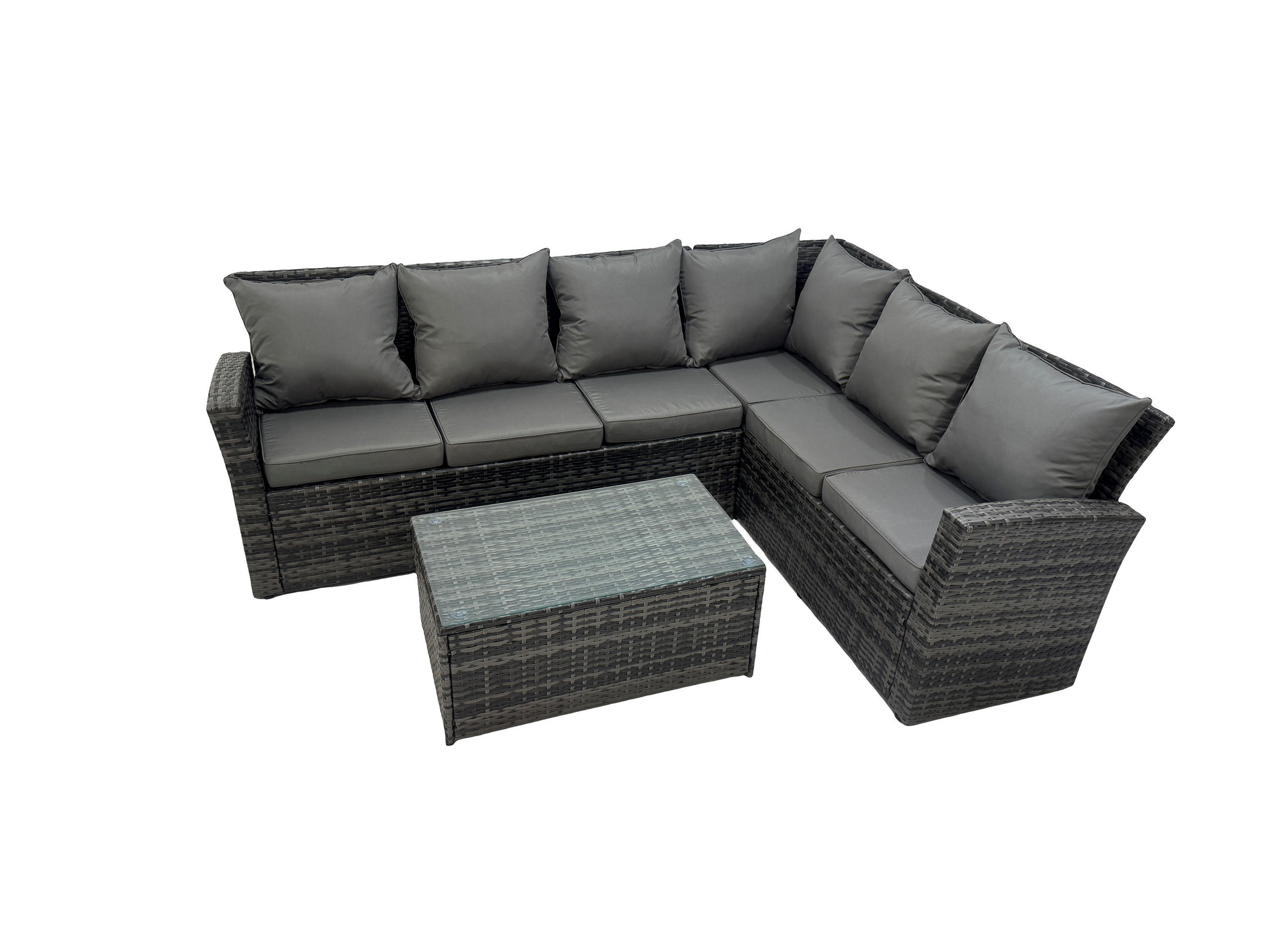 GARTENSOFA SET Hohe Rückenlehne Polyrattan Dunkelgrauer Mix 6-Sitzer - Dunkelgrau/Grau, Glas/Kunststoff - Fimous