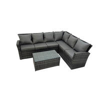GARTENSOFA SET Hohe Rückenlehne Polyrattan Dunkelgrauer Mix 6-Sitzer - Dunkelgrau/Grau, Glas/Kunststoff - Fimous