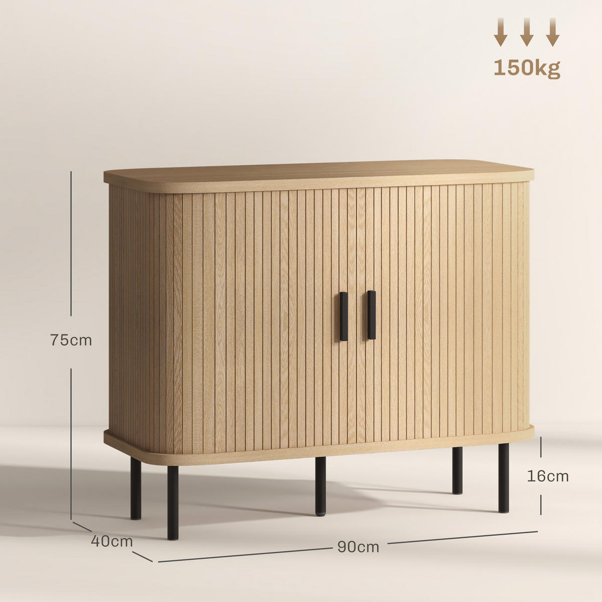 SIDEBOARD Eiche-Nachbildung und Schwarz, Schiebetüren, 90/40/75 cm - Eichefarben, Holz (90/75/40cm) - PANGIVO