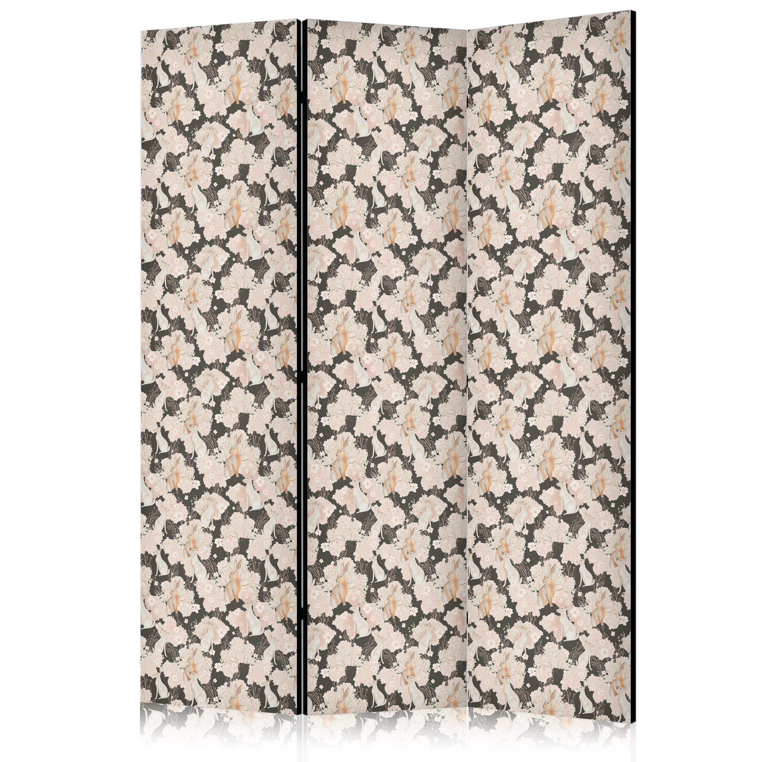 PARAVENT Beidseitig Bedruckter 3-tlg 135x172 cm Blumen Und Kaninchen - Creme, Holz/Textil (135/172/3cm) - Muralo