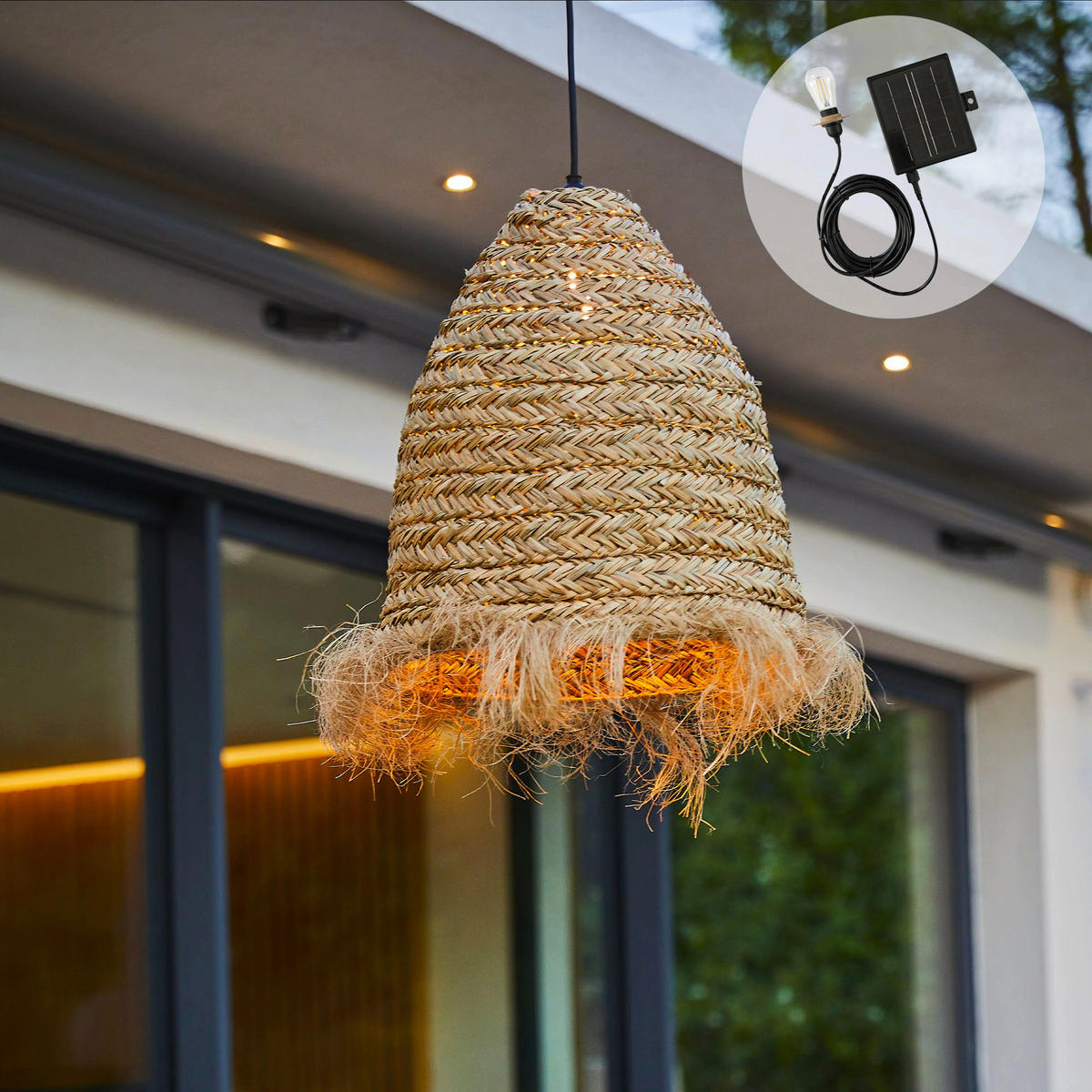 ANAFI H47CM 5M Solar-Pendelleuchte - Beige, Naturmaterialien (41/41/47cm) - Lumisky