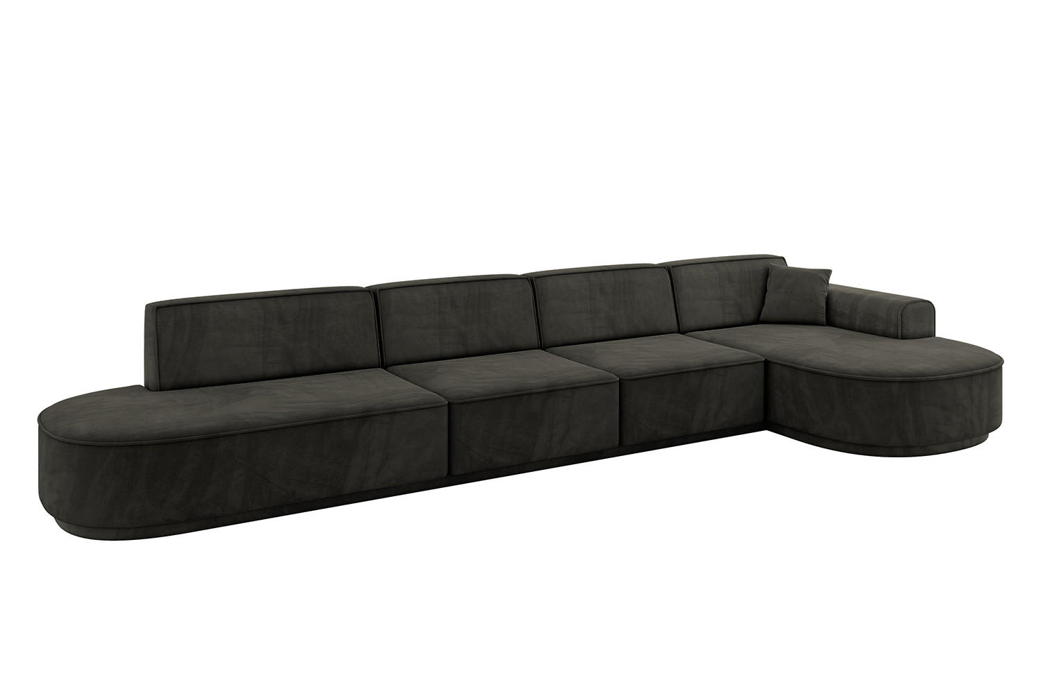 ECKSOFA Ottomane Rechts MARI-L3-v3 - 402x163x81 cm Schwarz Velours - Schwarz, Holzwerkstoff/Kunststoff (402/163cm) - ALTDECOR