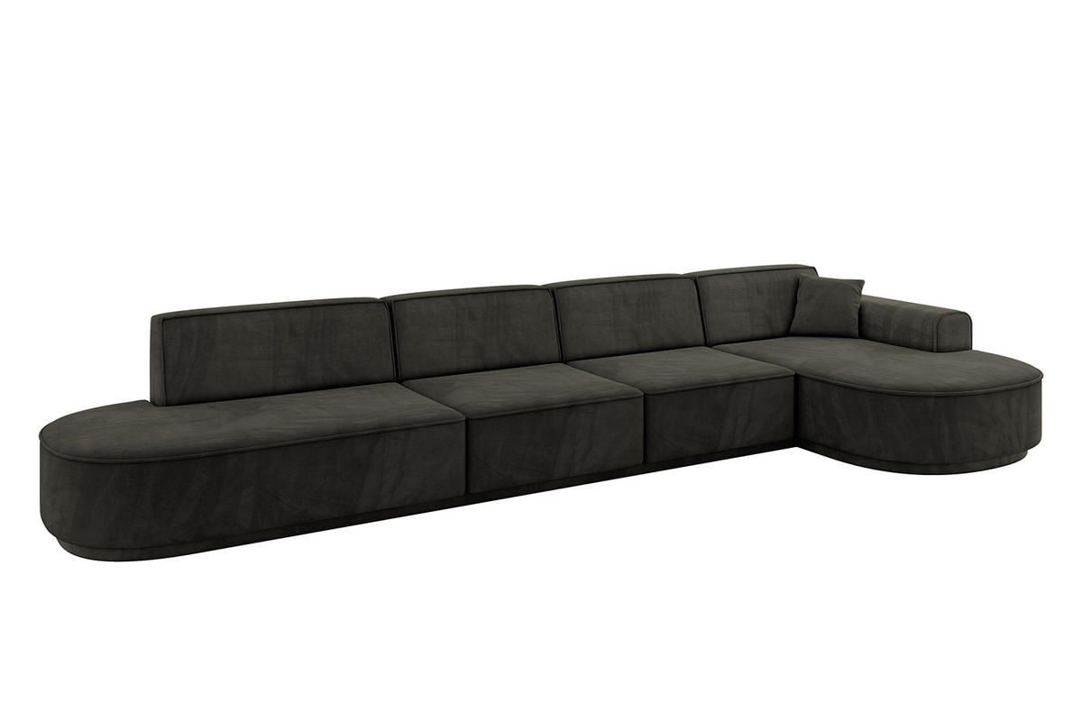 ECKSOFA Ottomane Rechts MARI-L3-v3 - 402x163x81 cm Schwarz Velours - Schwarz, Holzwerkstoff/Kunststoff (402/163cm) - ALTDECOR