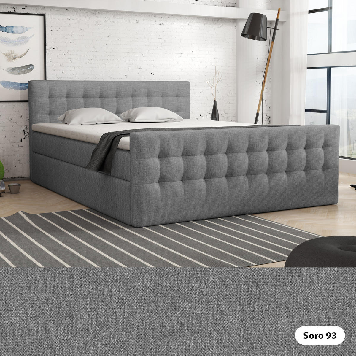 BOXBETT Doppelbett Loures 160x200 cm Graphit - Graphitfarben, Textil (160/200cm) - Meblito