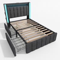 POLSTERBETT 90/200 cm Grau aus Leinen mit USB-C und LED-Beleuchtung mit Matratze - Grau, Textil (90/200cm) - OKWISH