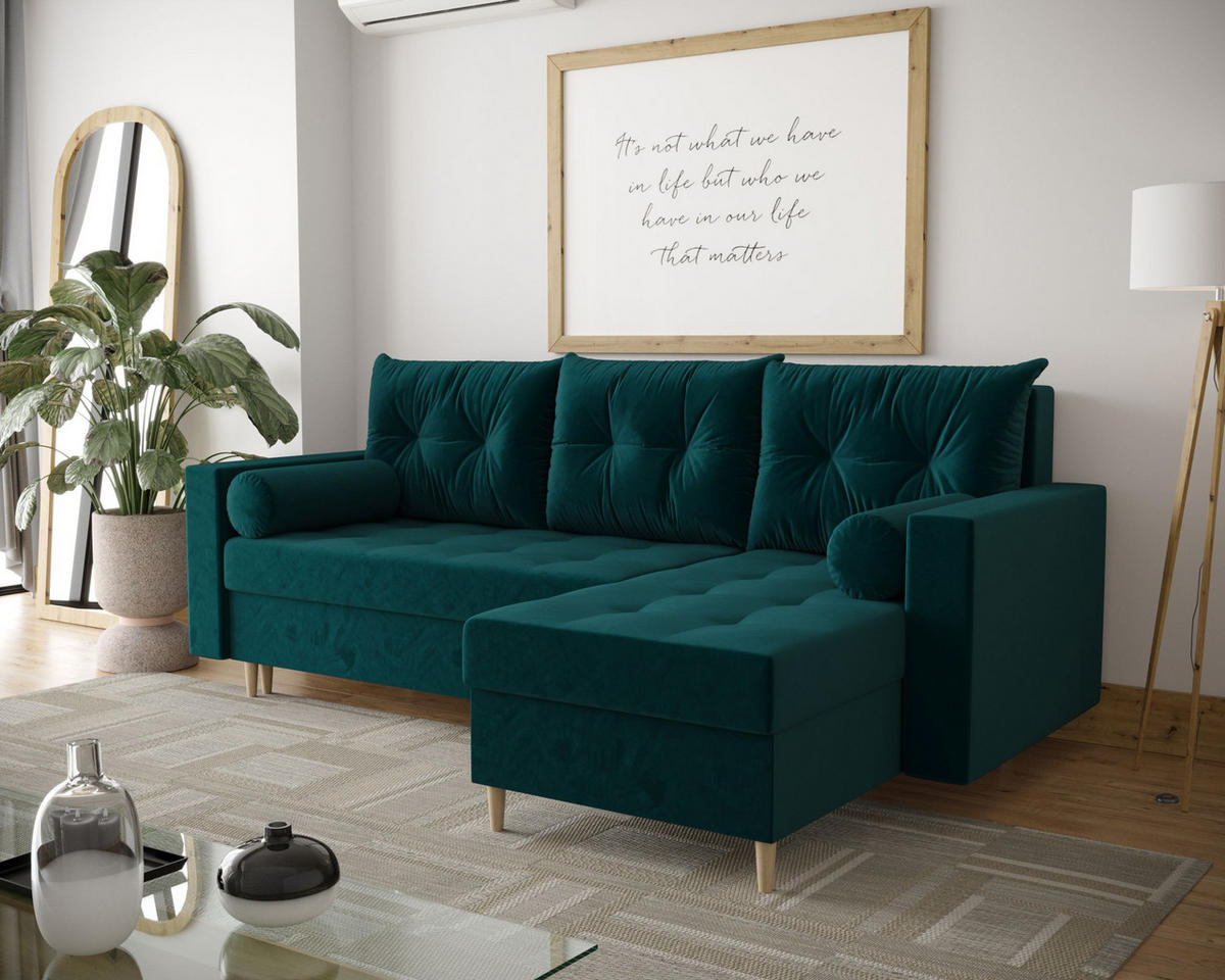 ECKSOFA SKANDI Itaka 39 Rechts mit Schlaffunktion - Grün, Textil (230/145cm) - Bedante