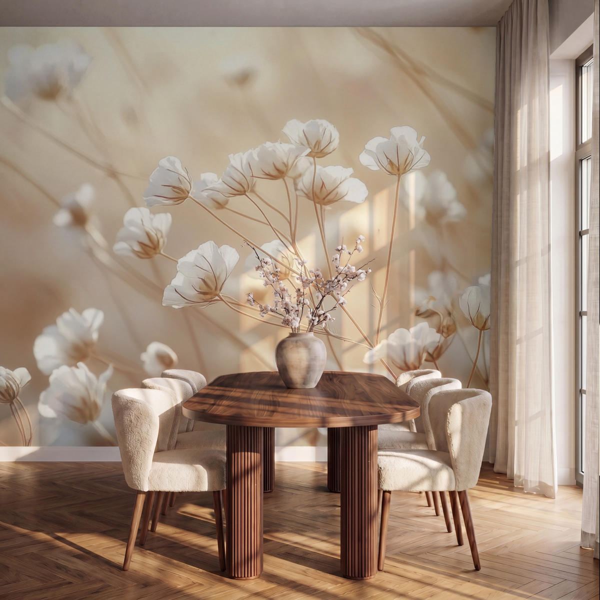 TAPETE - Wild - Blumen - Weiß - 350x280 cm - Creme, Papier (350/280cm) - OnlyWow