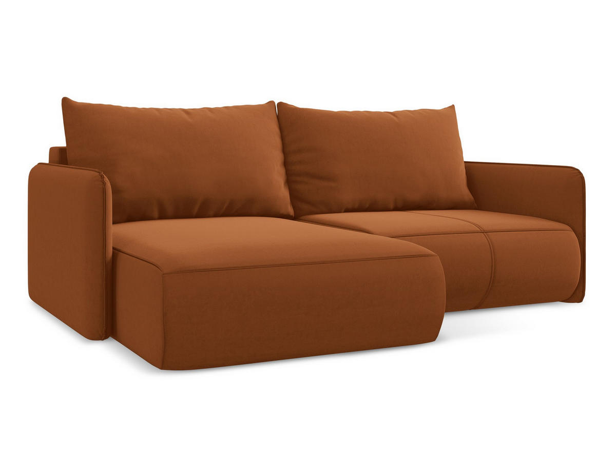 ECKSOFA mit Schlaffunktion Samt Stoff Orange - Terra cotta/Schwarz, Kunststoff/Textil (148/207cm) - Makamii