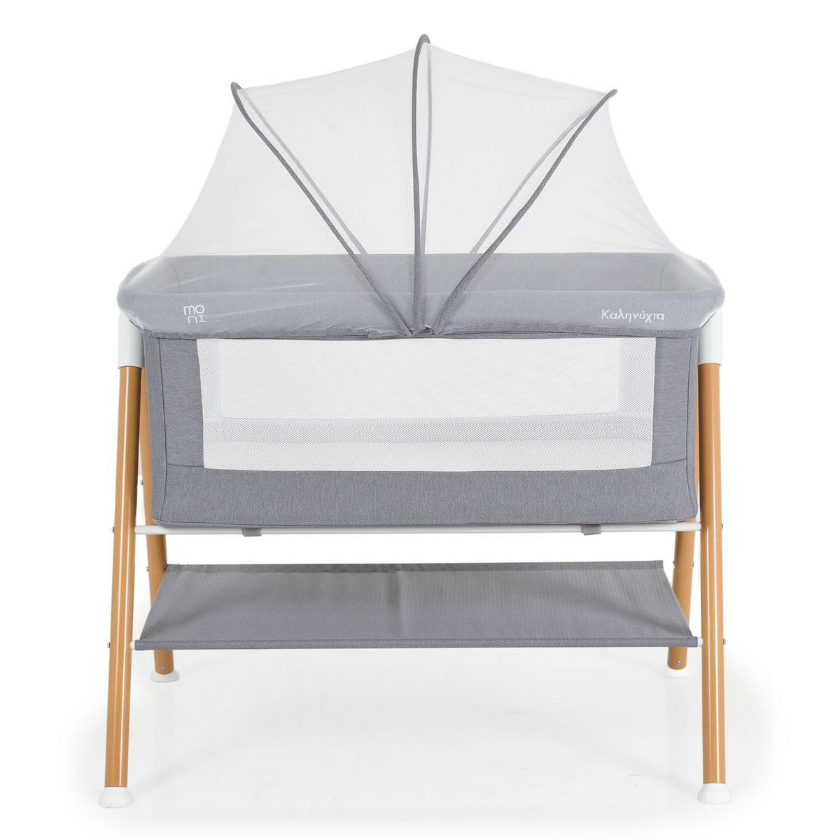 BEISTELLBETT Kalinihta hellgrau 90 x 53 cm, Matratze, Moskitonetz, rutschfeste Füße, Ablagefläche - Grau, Metall (48/79cm) - Moni