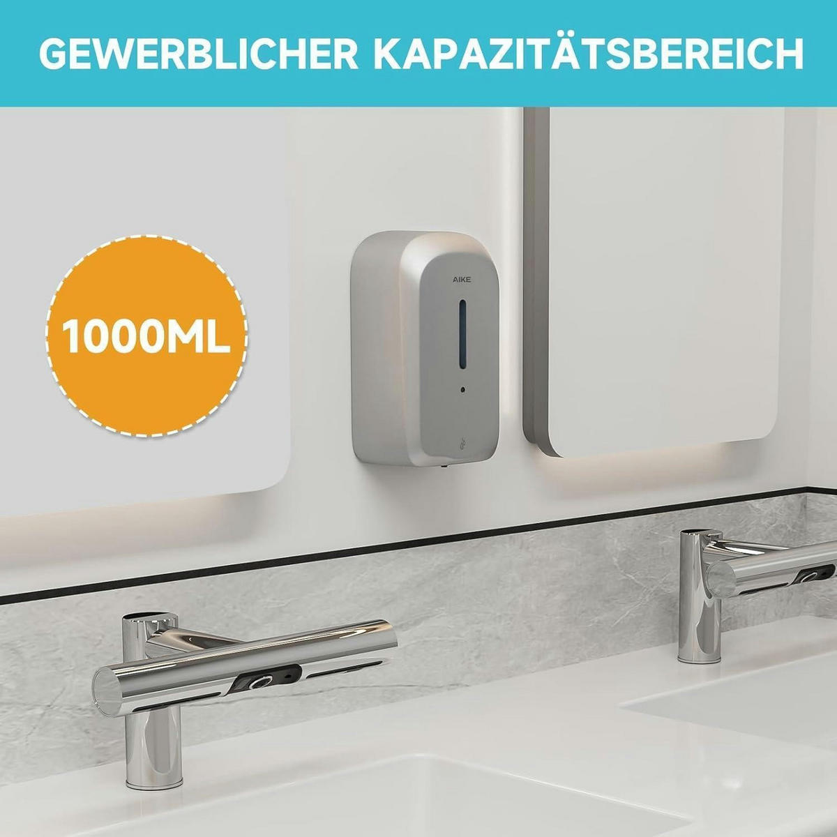 SEIFENSPENDER Wandmontiert 1000 ml Silber Manipulationssicher - Silberfarben, Kunststoff (14.9/11.2/25.7cm)