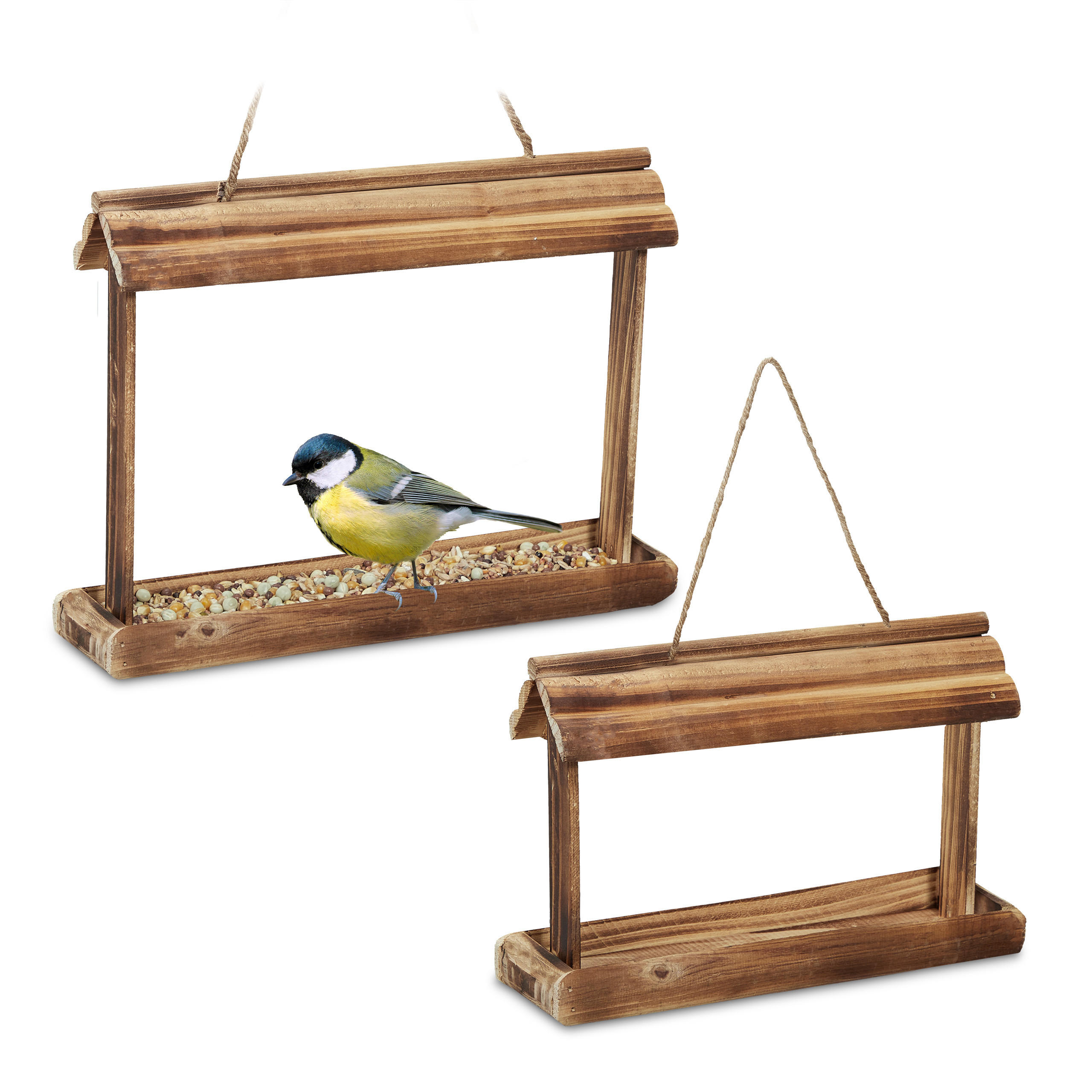 2XVOGELFUTTERHAUS - Hellbraun, Holz (31.5/23.5/8cm) - Relaxdays