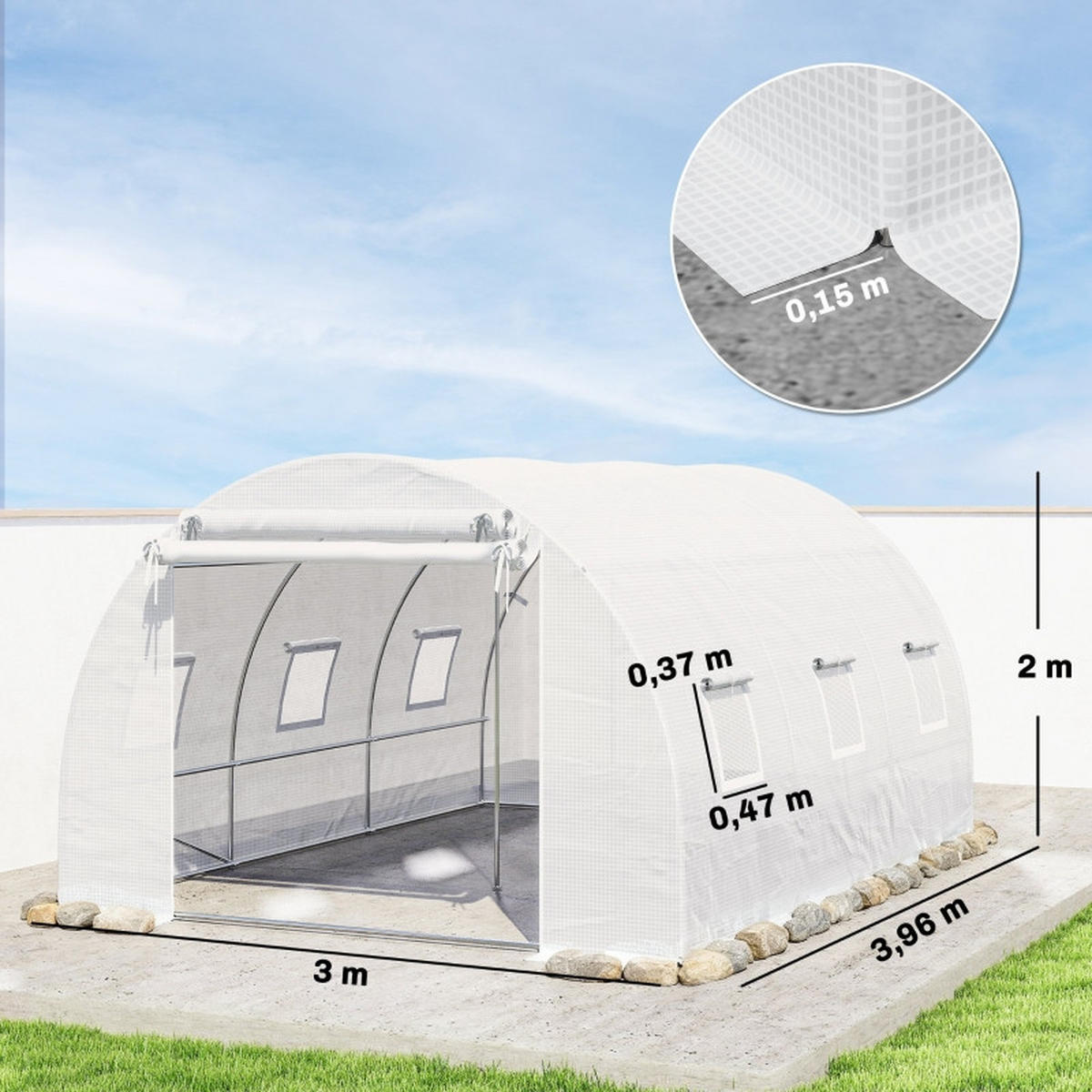 GEWÄCHSHAUS Folie Maschentür Stützstangen weiß - Weiß, Kunststoff (396/200/300cm) - Fortuna Lai