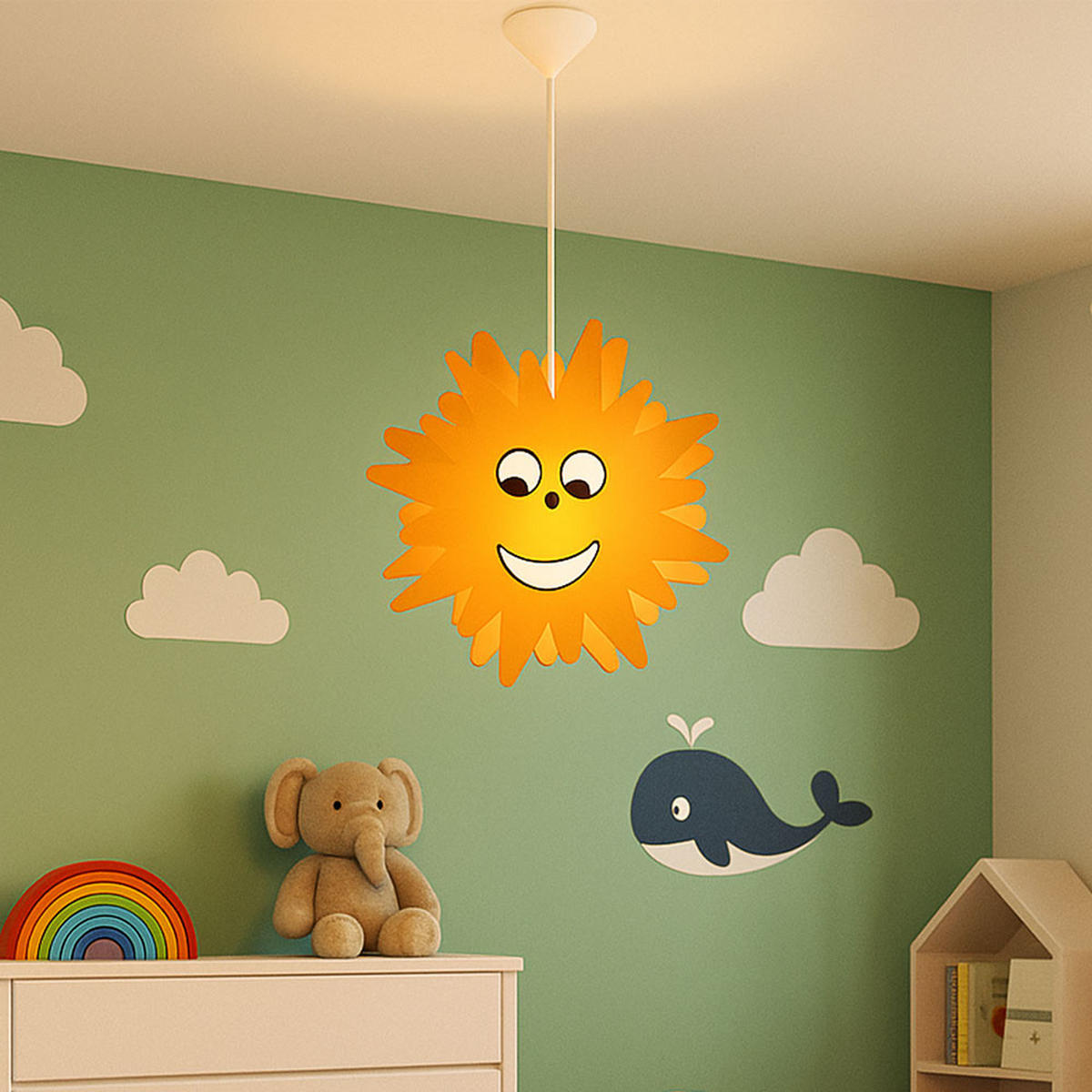 LED HÄNGELEUCHTE Holz Gelb Sonnen-Design - Gelb, Holz (38/38/110cm)