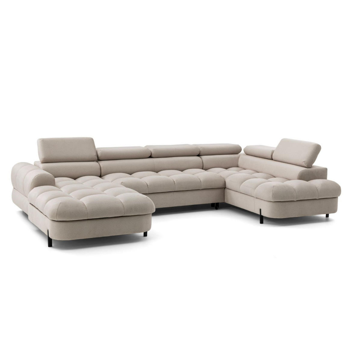 ECKSOFA U-Form BOWL U Rechts mit Schlaffunktion 125x265 Velours Creme - Creme/Schwarz, Holz/Textil (195/90/339cm) - Muffo