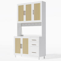 KÜCHENSCHRANK Weiß aus MDF mit Rattanfront, LED-Beleuchtung und integrierten Steckdosen 100×40×183 cm - Weiß, Holzwerkstoff (100/183/40cm) - Luhomfu
