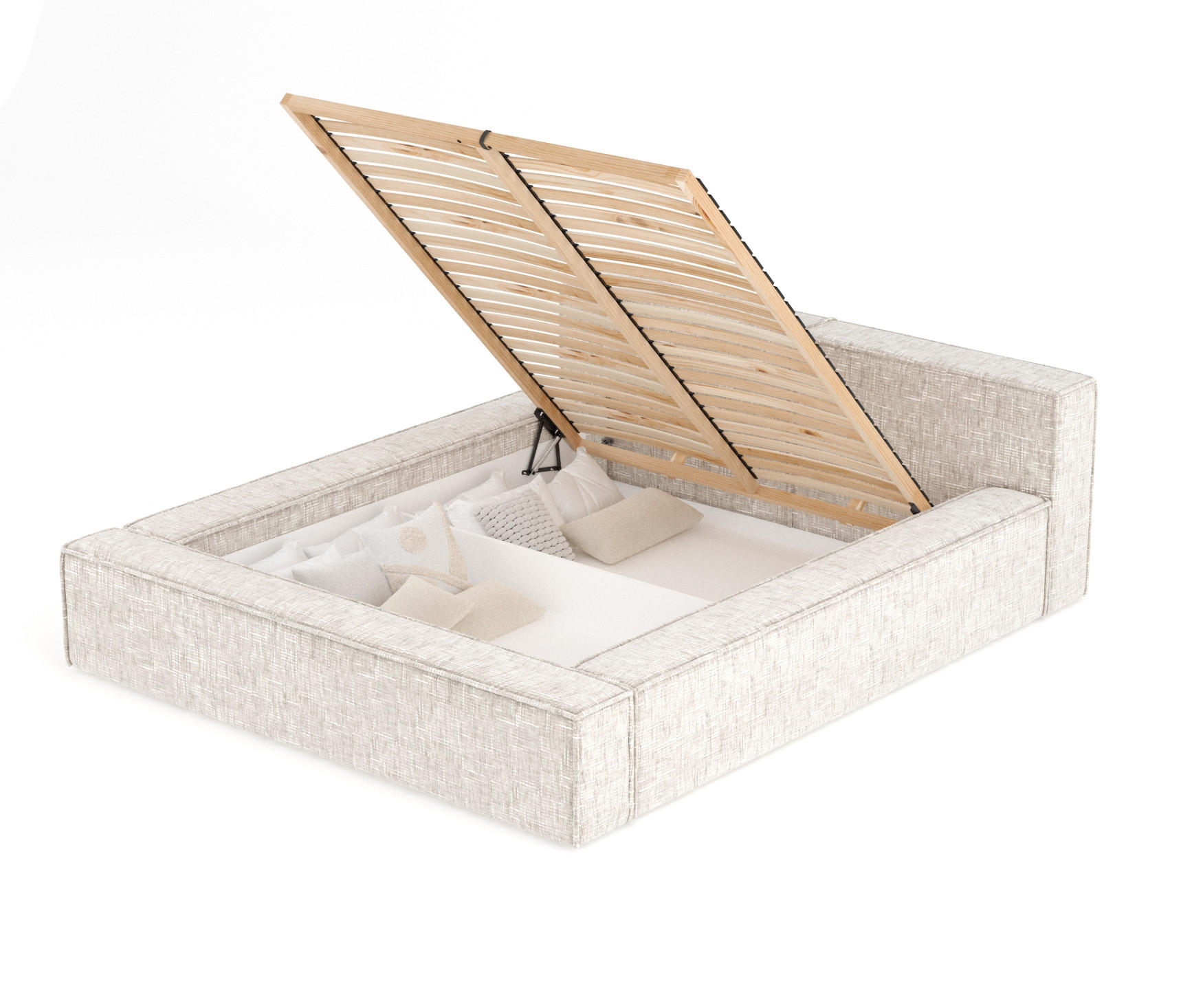 POLSTERBETT Voliera Creme 140/200 cm im Webstoff - Birkefarben/Creme, Holz/Holzwerkstoff (140/200cm) - Maison de Reve