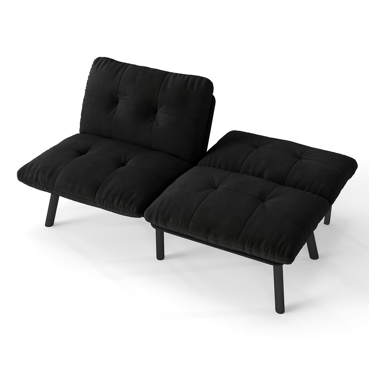 SOFA-BETT klappbar Schwarz Samt - Schwarz, Metall (160/78/81cm) - Meubliv