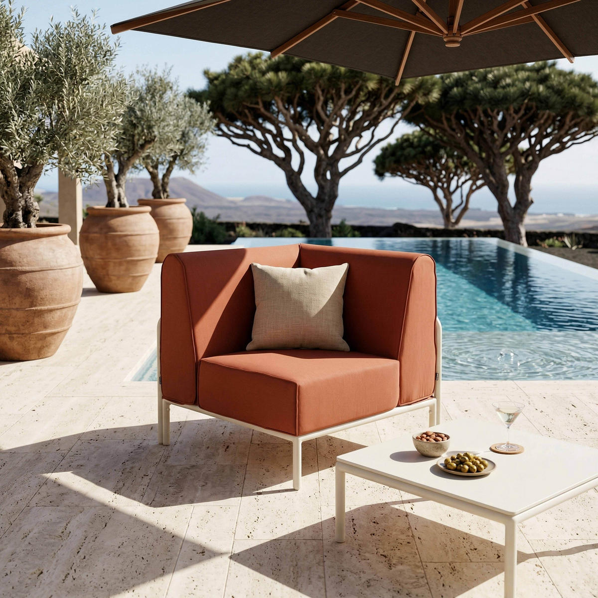 GARTENSOFA mit 3 Sitzplätzen, Terrakotta - Rot, Textil (80/78/216cm) - Oviala