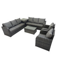GARTENMÖBEL-SET mit Kissen Polyrattan Dunkelgrau 8-Sitzer - Dunkelgrau/Grau, Glas/Kunststoff - Fimous