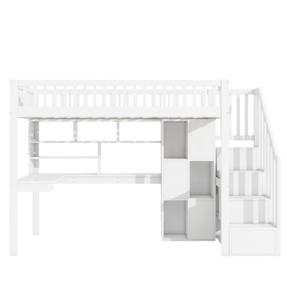 HOCHBETT 90/200 cm DE-04821, mit LED, Ablageleiter und Schreibtisch in Weiß - Weiß, Holz/Holzwerkstoff (90/200cm) - ComfortXL
