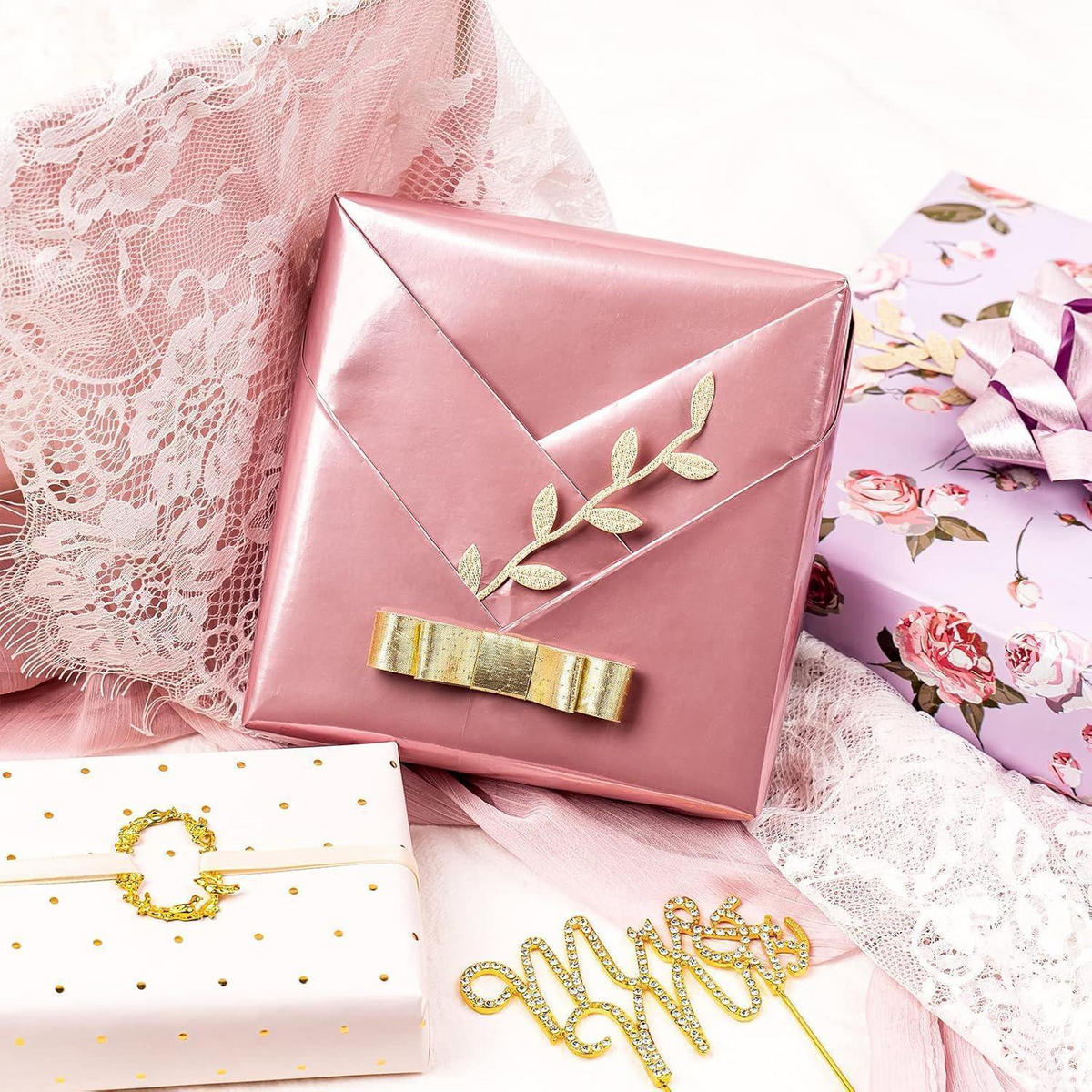 GESCHENKPAPIER 3 Rollen Mini-Rolle 43,2 cm x 3,05 m Rosa Roségold Designs - Multicolor, Papier (10/4/44cm)