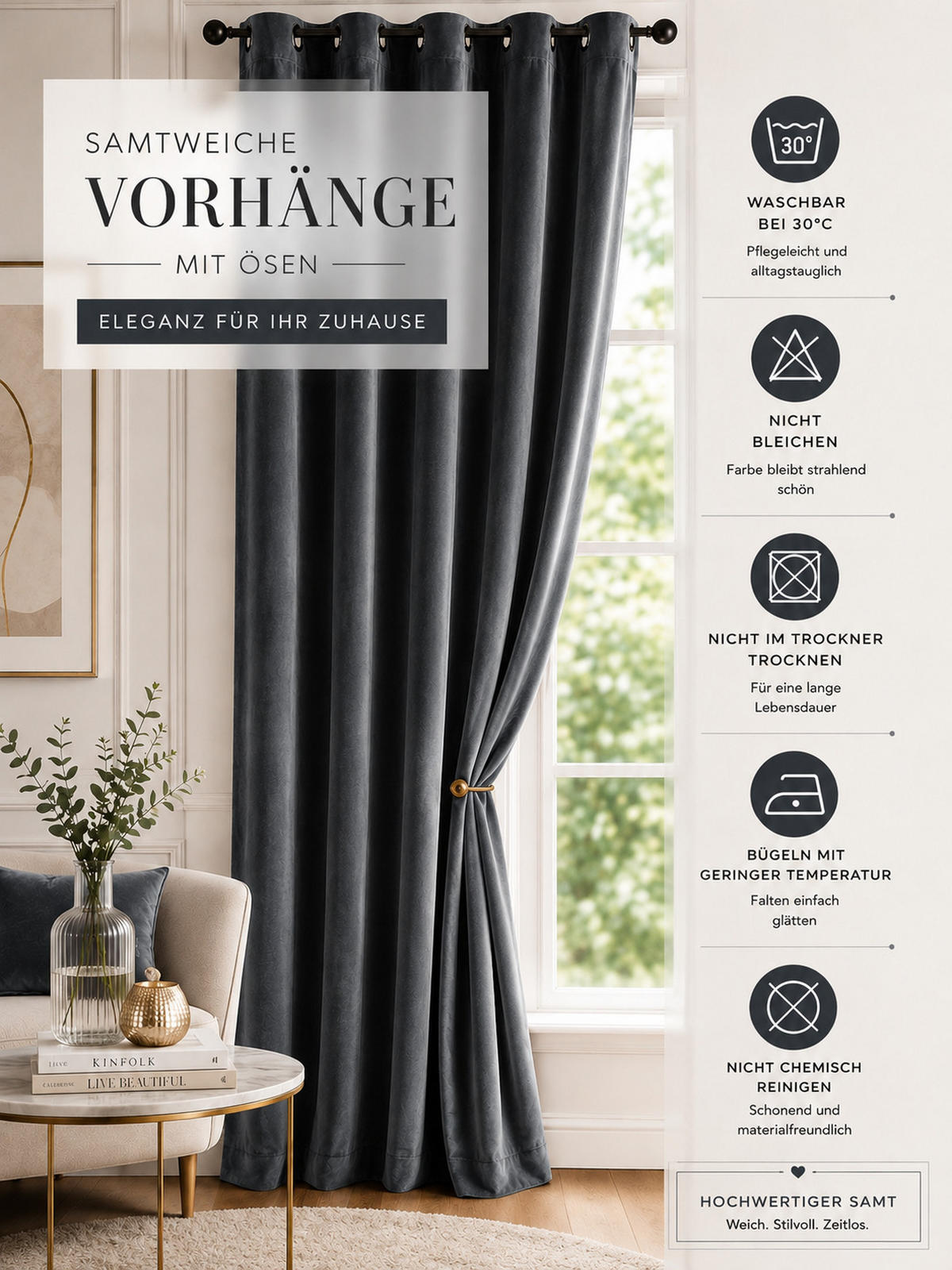 VORHANG Ösen Samt 140/245 cm Anthrazit - Anthrazit, Textil (140/245/245cm) - TiborTex