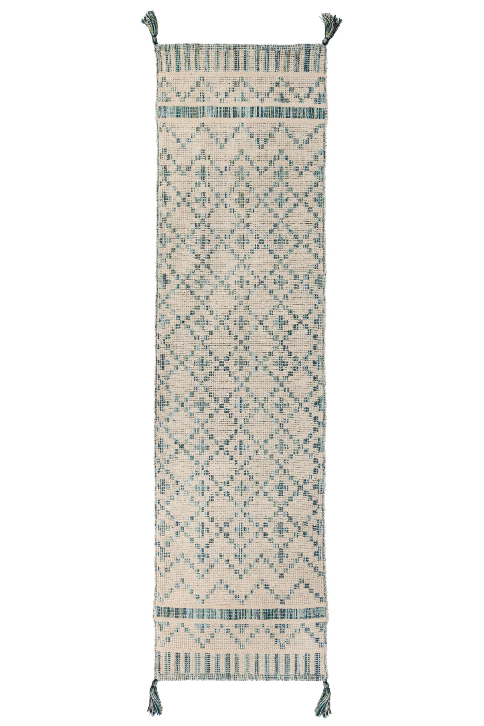 LÄUFER Ethno-Muster, handgewebt, elfenbein-türkis LEELA - Beige, Textil (60/200cm) - KADIMA DESIGN