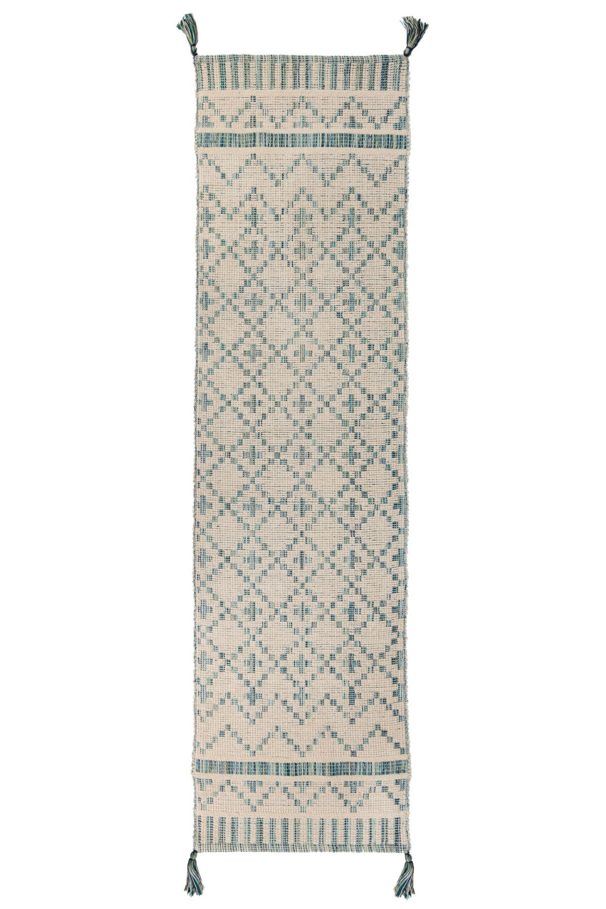 LÄUFER Ethno-Muster, handgewebt, elfenbein-türkis LEELA - Beige, Textil (60/200cm) - KADIMA DESIGN
