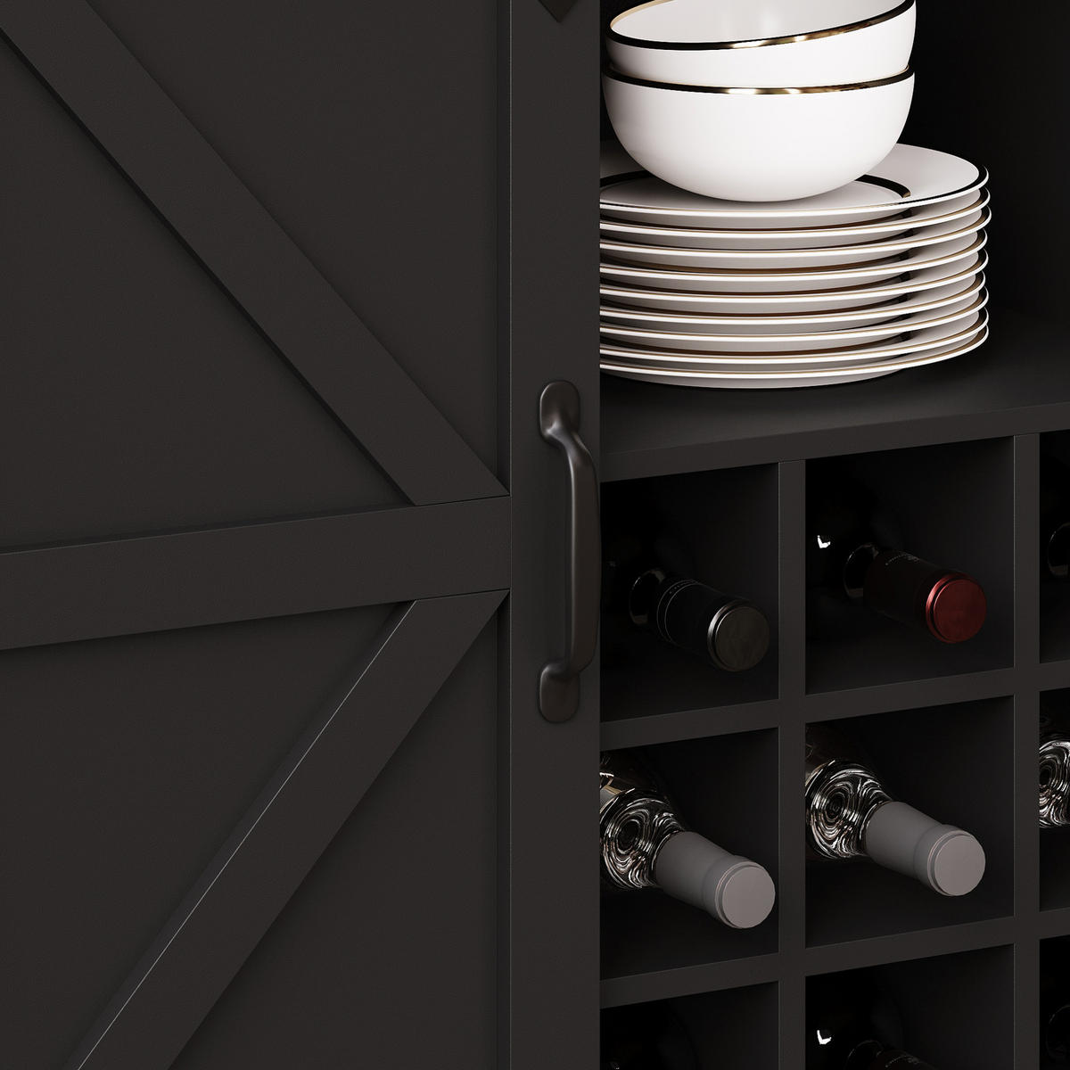 BUFFET 105/180/38,4 cm Schwarz aus MDF mit LED-Beleuchtung - Schwarz, Holzwerkstoff (38.4/180/105cm) - OKMYHOME