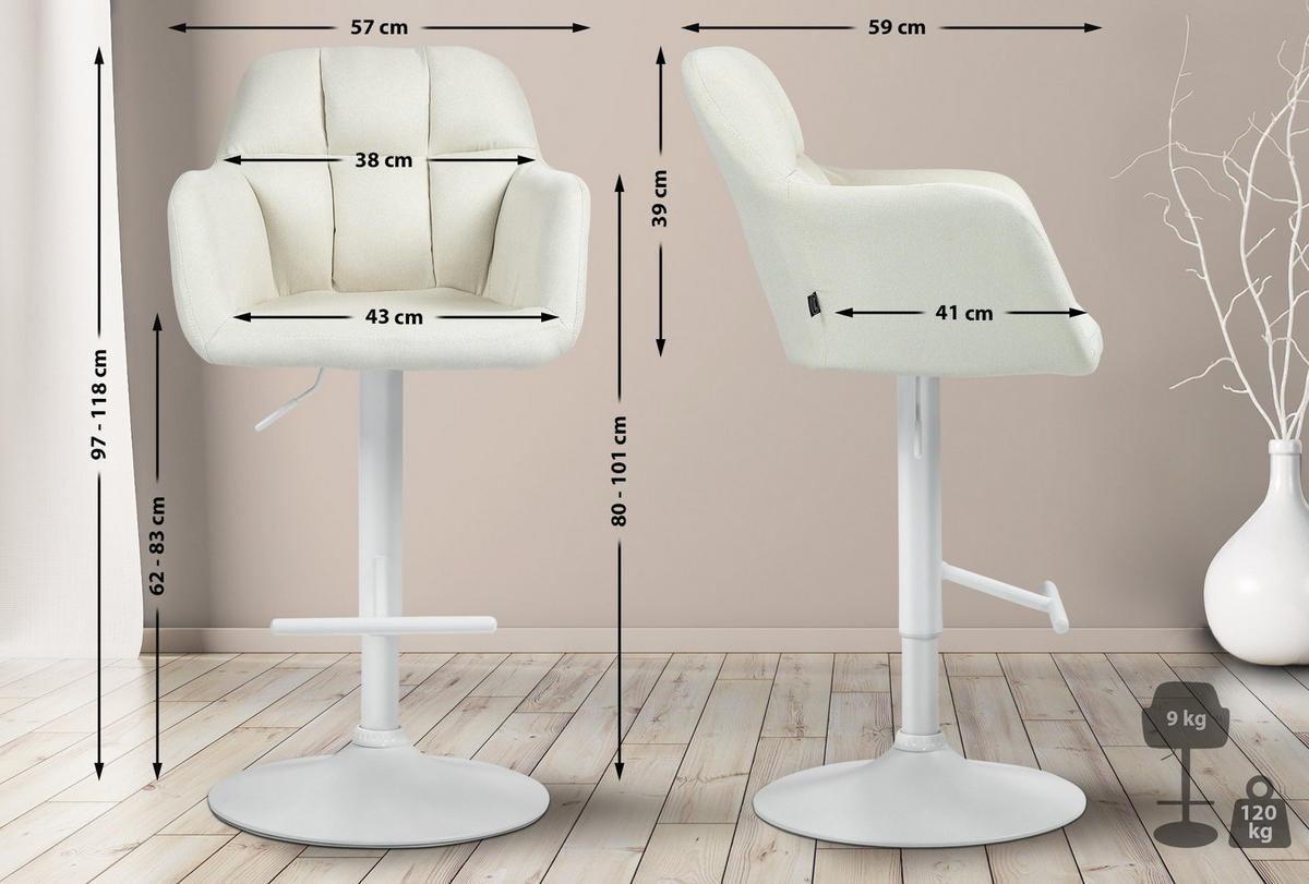 BARHOCKER Stoff creme - Creme/Weiß, Textil (57/97/59cm) - CLP