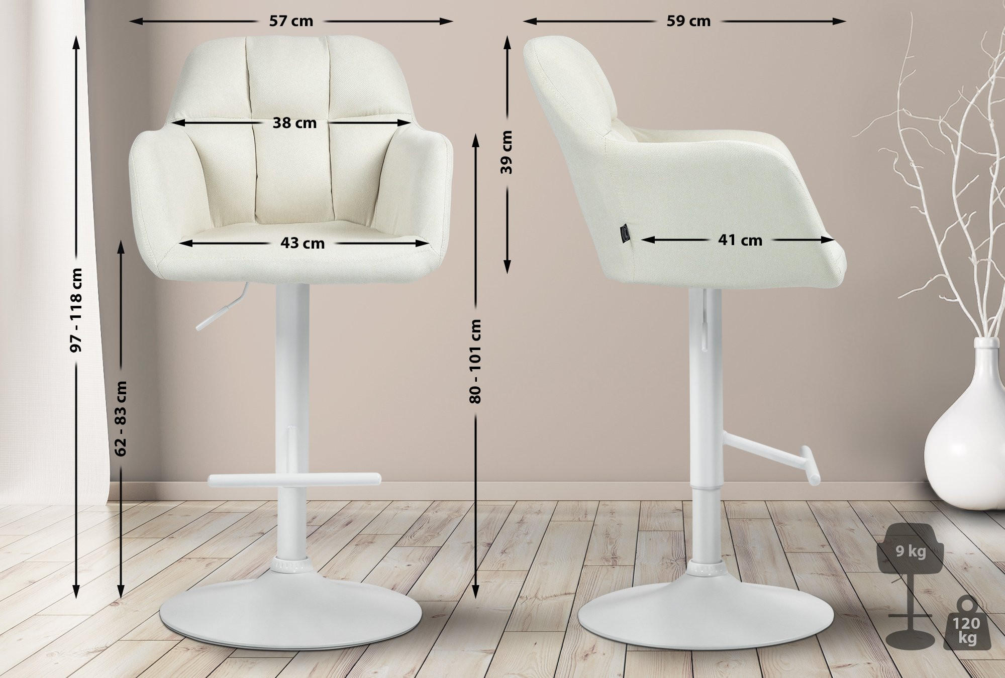 Thumbnail - CLP Barhocker, Creme, Textil, 57x97x59 cm, Esszimmer, Barmöbel, Barhocker