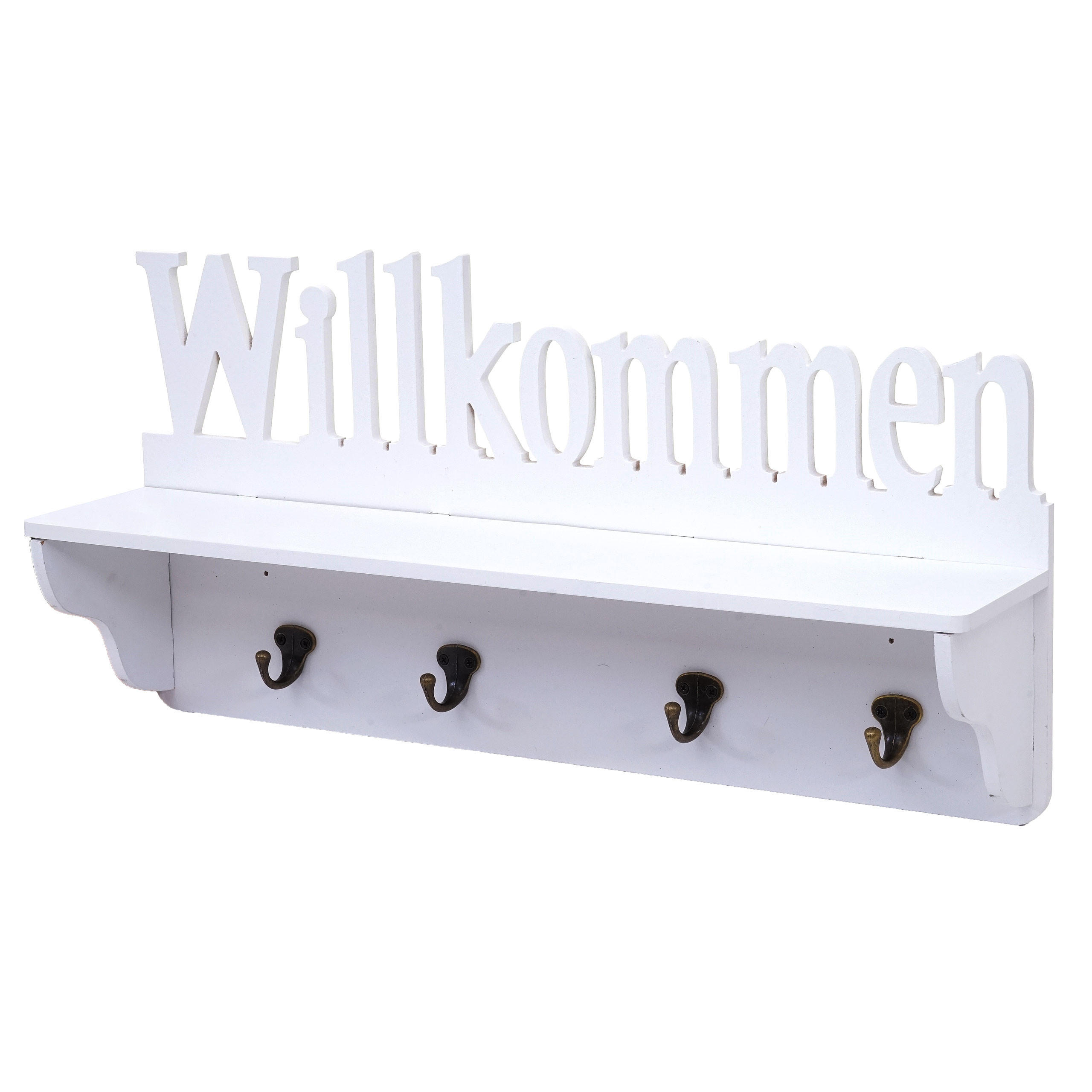 WANDGARDEROBE WILLKOMMEN 4 HAKEN Reinweiß - Weiß, Holz (60/30/13cm) - MCW