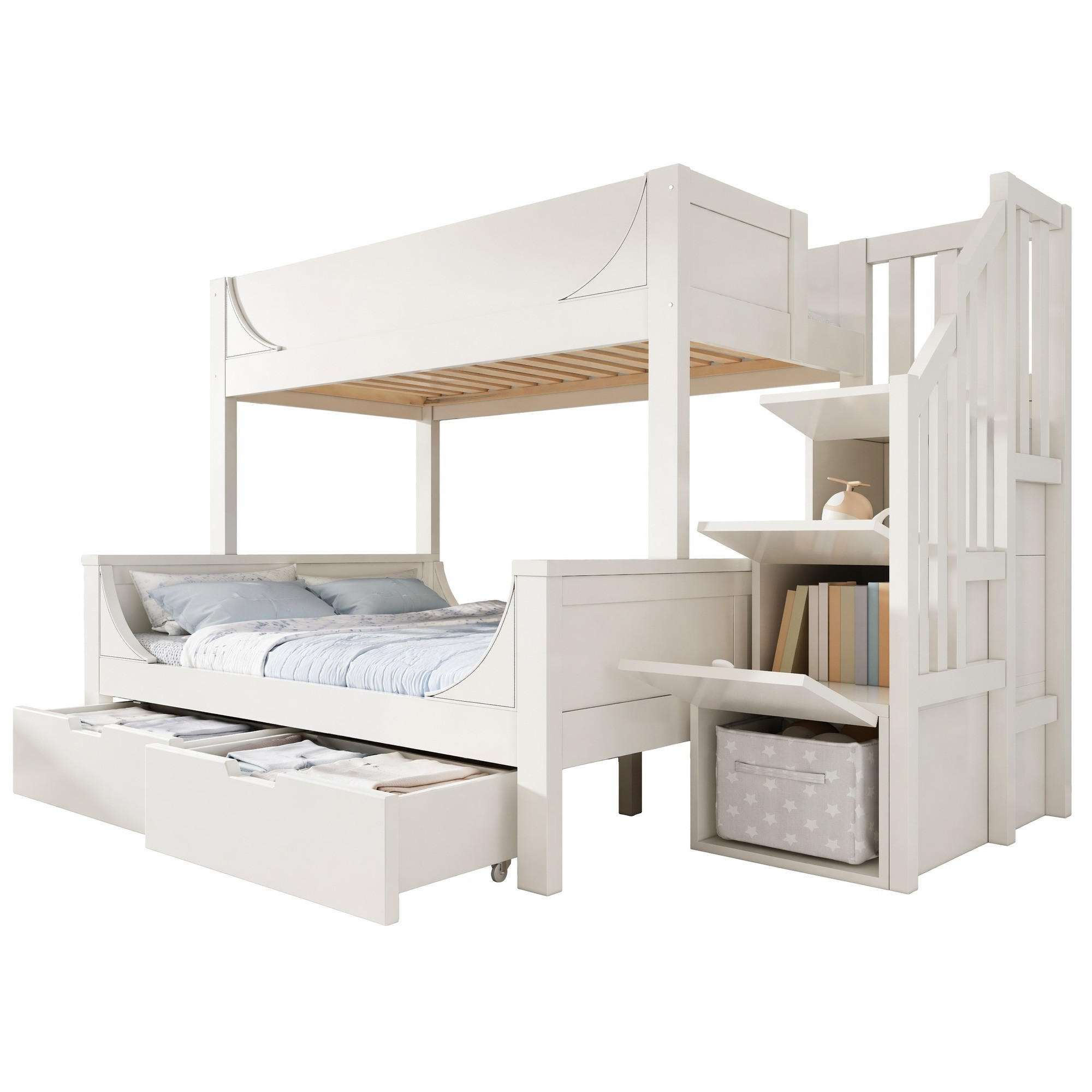 ETAGENBETT mit Leiterschrank und Schubladen 90x200/140x200 cm Weiß - Weiß, Holz (90/200cm) - Meubliv