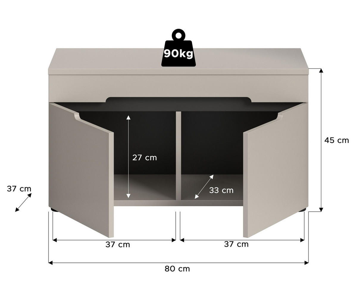 SITZBANK Nova Garderobe in Basalt grau Nachbildung und Artisan Nachbildung B/H/T: 80x45x37 cm - Kaschmir, Holzwerkstoff (80/45/37cm) - Homes & Jones