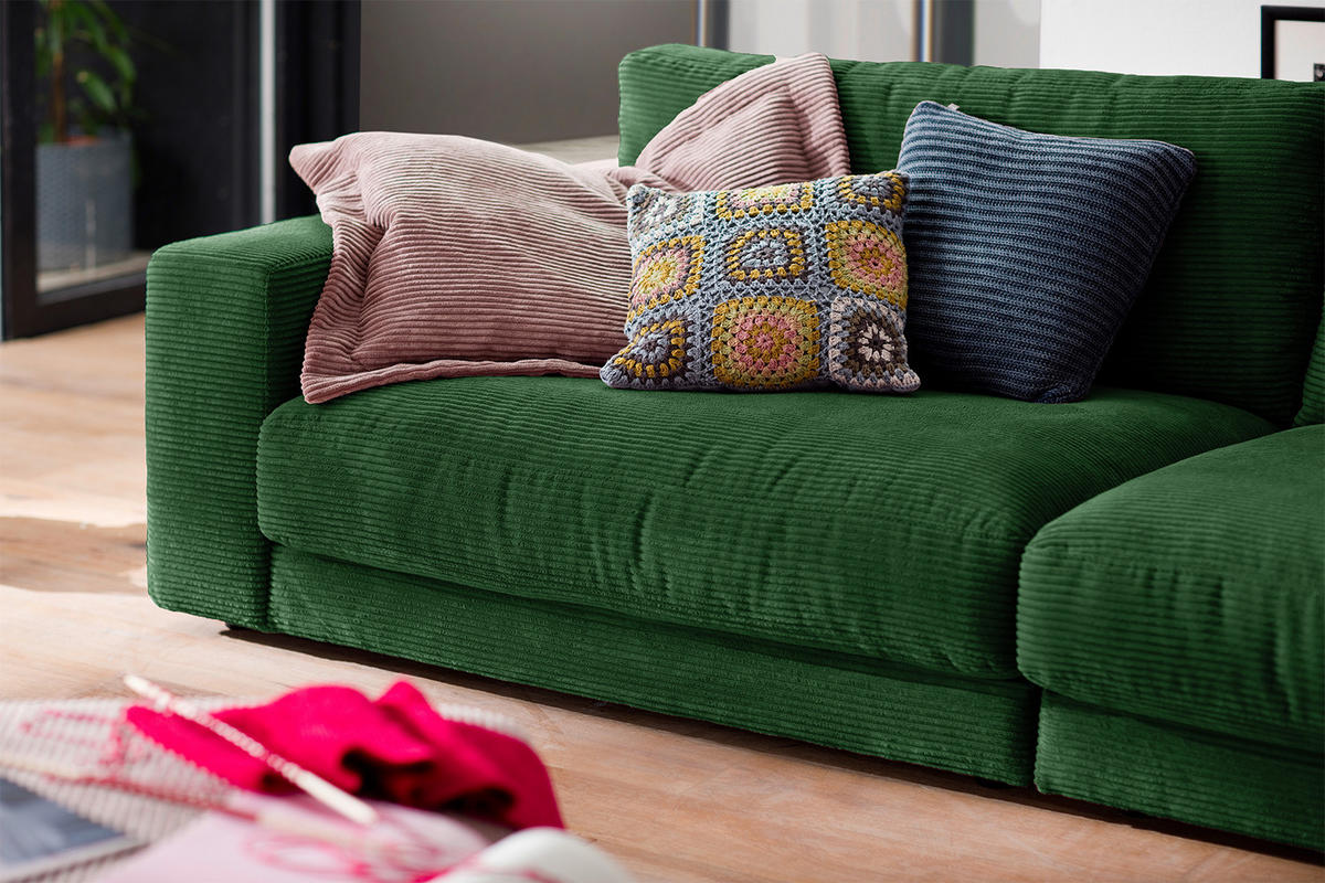 SOFA 3-SITZER MADELINE Smaragdgrün Cord - Smaragdgrün/Dunkelgrün, Textil (290/85/127cm) - KAWOLA