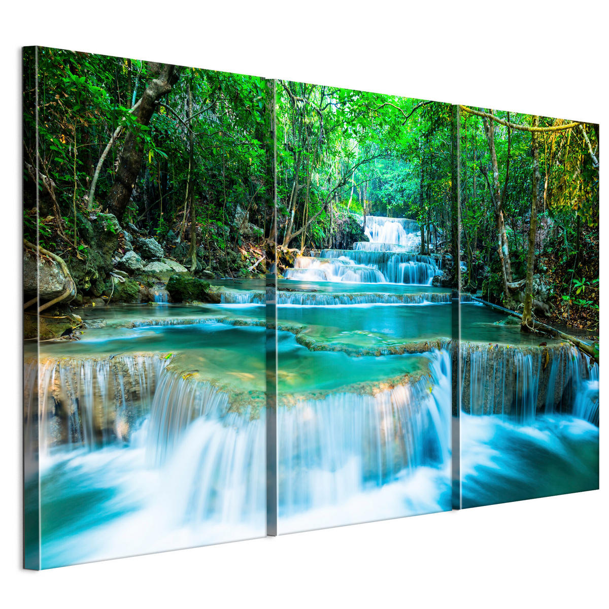 LEINWANDBILD Bergwasserfall 3-tlg. 90x60 cm - Multicolor, Holz (90/60cm) - LUMASOUL