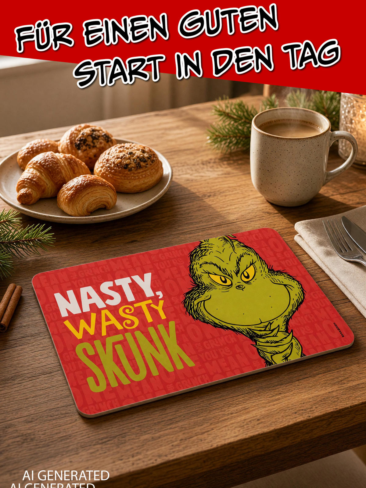 BRETTCHEN The Grinch Nasty Wasty Skunk Rot 14,5 x 23,5 cm - Rot, Kunststoff (14.5/23.5cm) - United Labels
