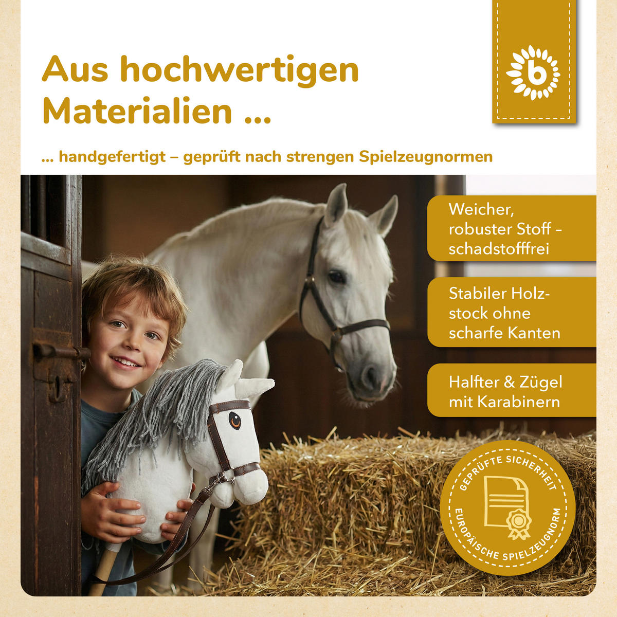 HOBBY-HORSE Steckenpferd Schimmel Größe - Weiß, Textil (34/76cm) - Bieco Spielwaren