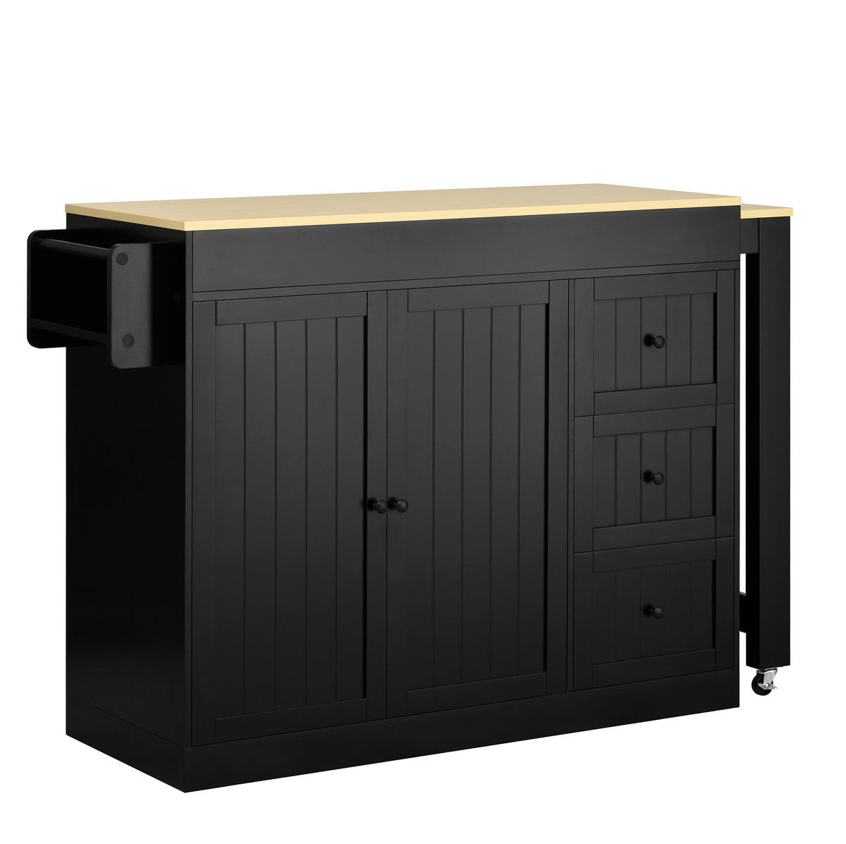 KÜCHENINSEL 112/45/93 cm Schwarz aus MDF mit ausziehbarer Arbeitsplatte - Schwarz, Holzwerkstoff (45/93/130cm) - OKMYHOME