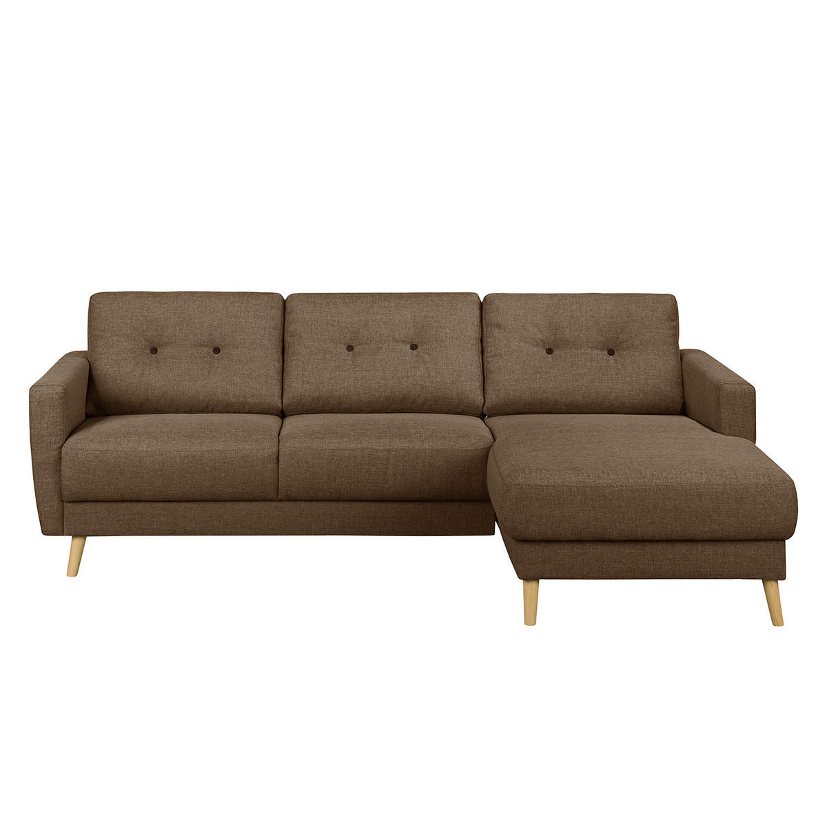 ECKSOFA mit Longchair - Hellbraun, Holz/Textil (233/148cm) - home24